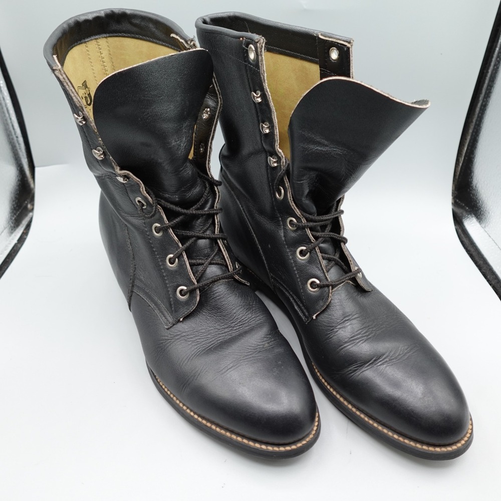 Vintage Justin Boots Packer Boot Mens 8 D Black Leather Western Combat 506
